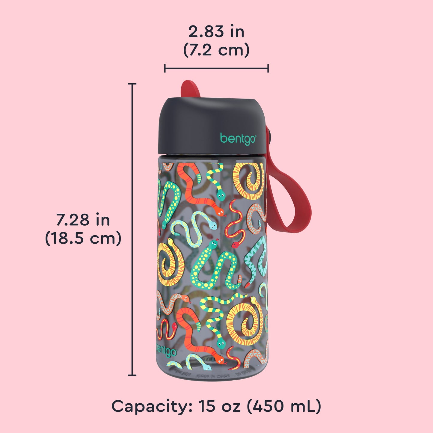 Bentgo Kids Water Bottle - Sssnakes | Product Dimensions
