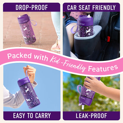 Bentgo® Kids Water Bottle - Unicorn | Made with Kid-Friendly Features - Leak-Proof, Drop-Proof, Car Seat Friendly, And Easy to Carry