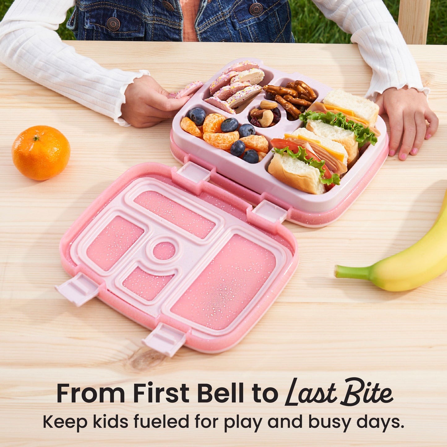 Bentgo® Kids Lunch Box (Glitter & Confetti) - Petal Pink Glitter | From First Bell to Last Bite - Keep Kids Fueled for Play and Busy Days