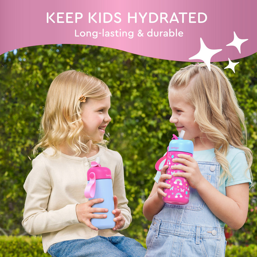 Bentgo® Kids Stainless Steel Insulated Water Bottle (2-Pack) - Rainbows/Periwinkle | Keep Kids Hydrated - Long-Lasting & Durable