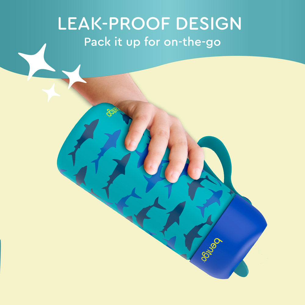 Bentgo® Kids Stainless Steel Insulated Water Bottle (2-Pack) - Shark/Teal Fin | Leak-Proof Design - Pack It Up For On-The-Go