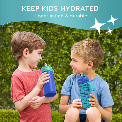 Bentgo® Kids Stainless Steel Insulated Water Bottle (2-Pack) - Shark/Teal Fin | Keep Kids Hydrated - Long-Lasting & Durable