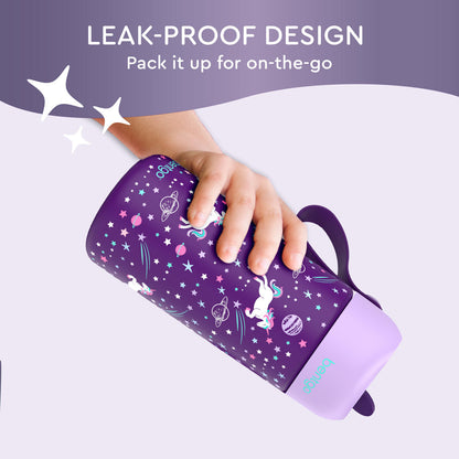 Bentgo® Kids Stainless Steel Insulated Water Bottle (2-Pack) - Unicorn/Lavender Sky | Leak-Proof Design - Pack It Up For On-The-Go