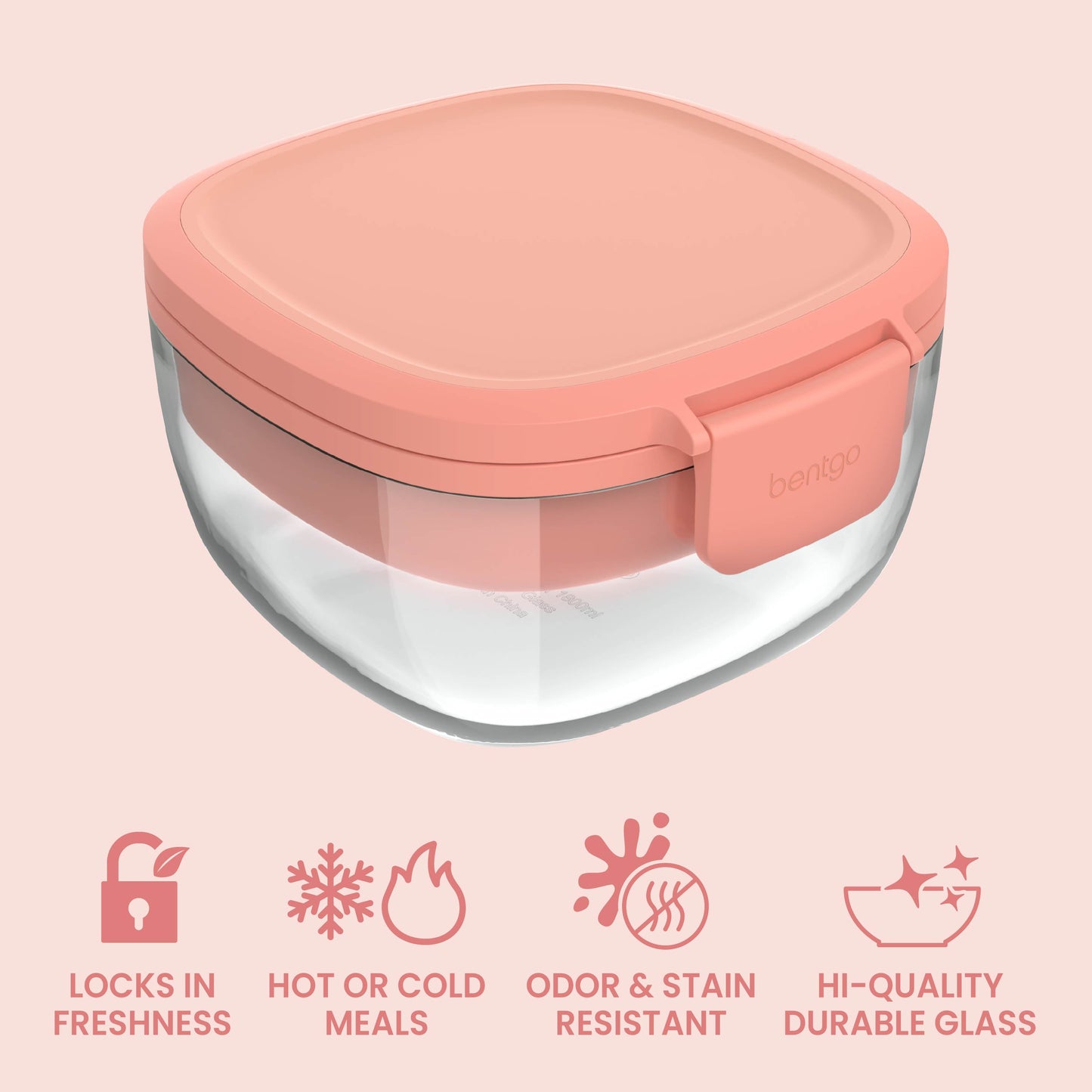 Bentgo® Glass Salad Container - Coral | Locks In Freshness, Great For Hot Or Cold Meals, Odor & Stain Resistant, And Hi-Quality Durable Glass