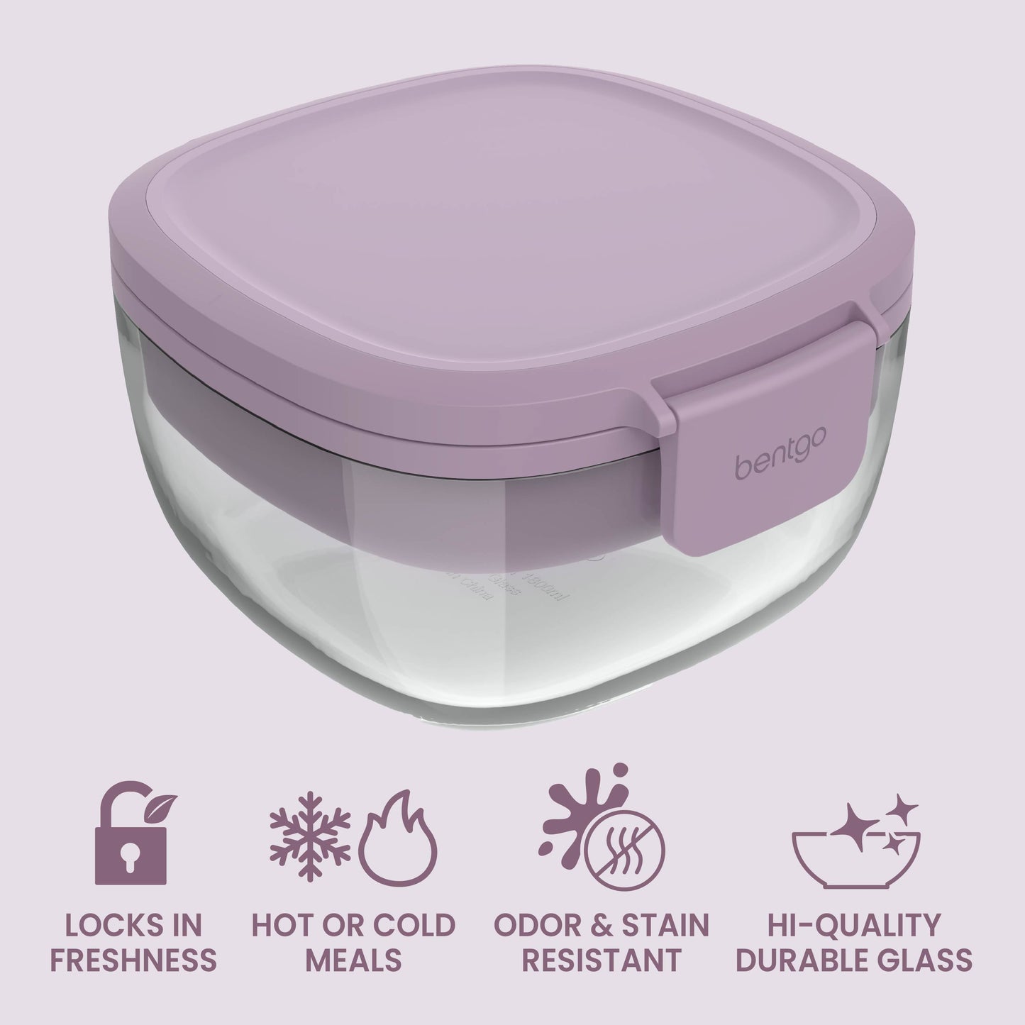 Bentgo® Glass Salad Container - Lavender | Locks In Freshness, Great For Hot Or Cold Meals, Odor & Stain Resistant And Made With Hi-Quality Durable Glass