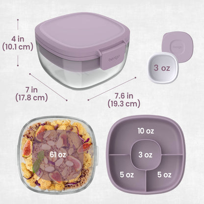 Bentgo® Glass Salad Container - Lavender | Salad Container Dimensions
