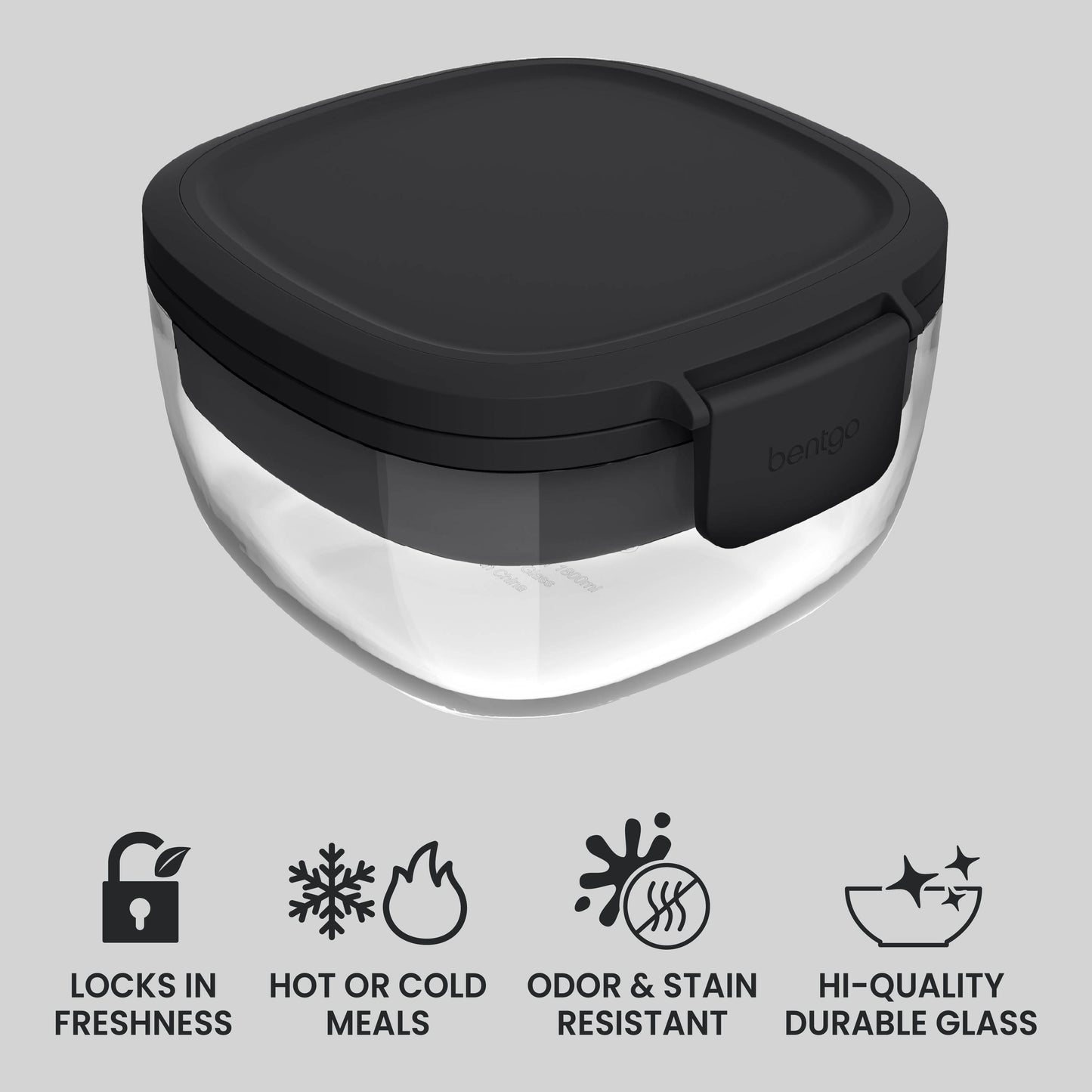 Bentgo® Glass Salad Container - Black Onyx | Locks In Freshness, Great For Hot Or Cold Meals, Odor & Stain Resistant, And Hi-Quality Durable Glass