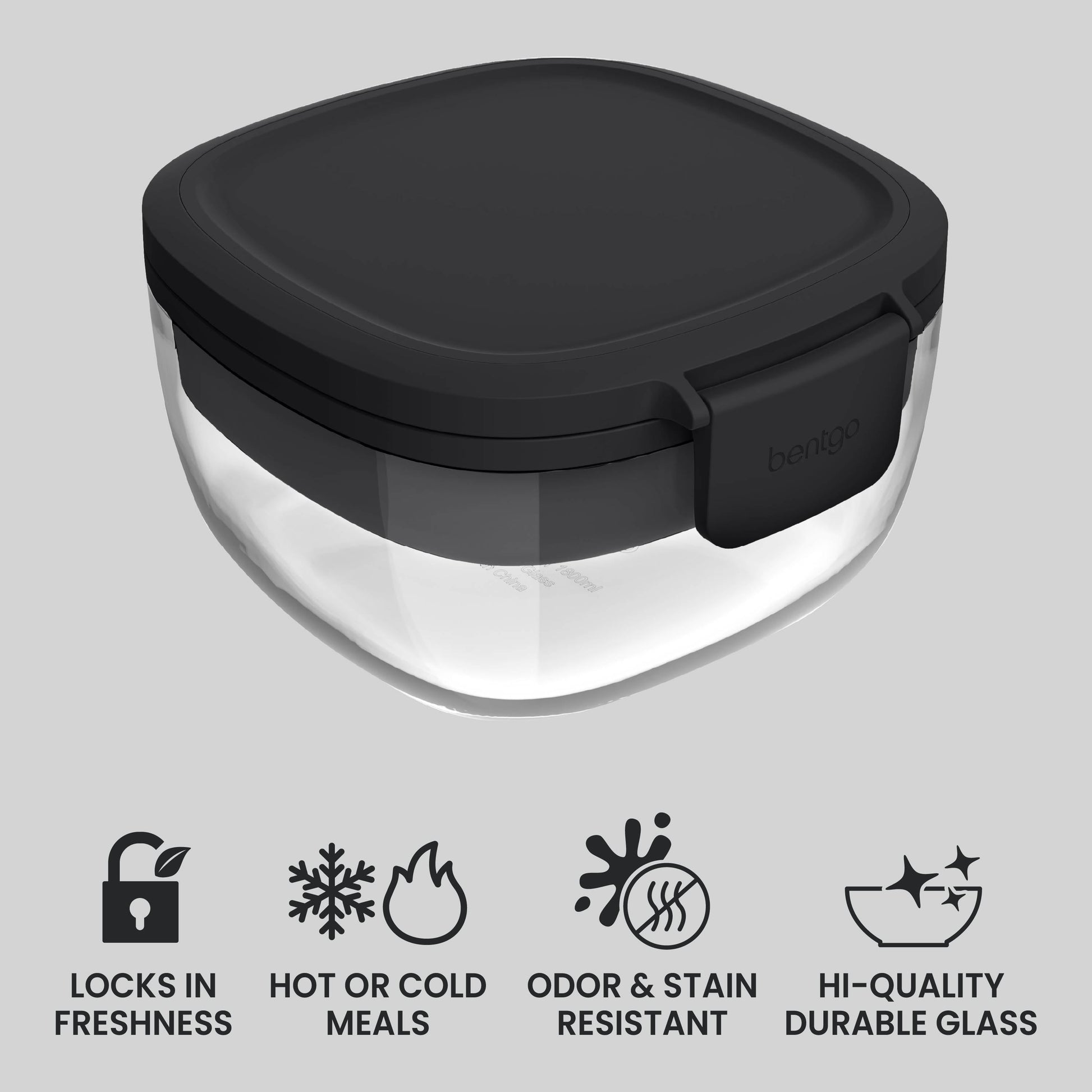Bentgo® Glass Salad Container - Black Onyx | Locks In Freshness, Great For Hot Or Cold Meals, Odor & Stain Resistant, And Hi-Quality Durable Glass
