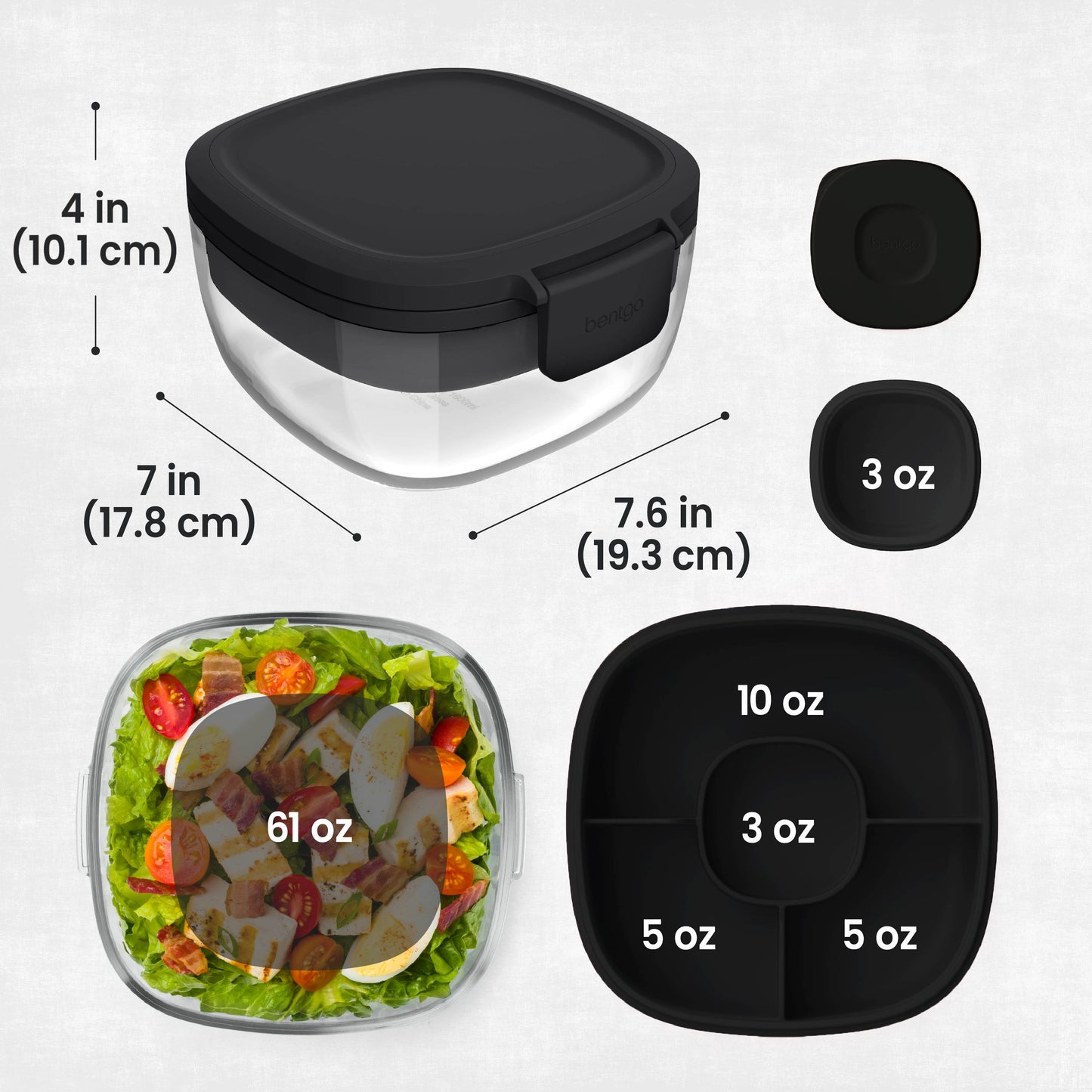 Bentgo® Glass Salad Container - Black Onyx | Salad Container Dimensions