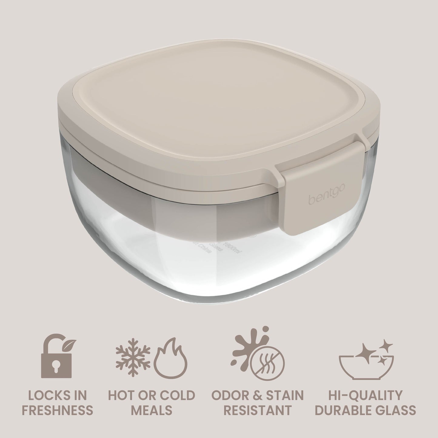 Bentgo® Glass Salad Container - White Stone Tan | Locks In Freshness, Great For Hot Or Cold Meals, Odor & Stain Resistant Container And Made With Hi-Quality Durable Glass