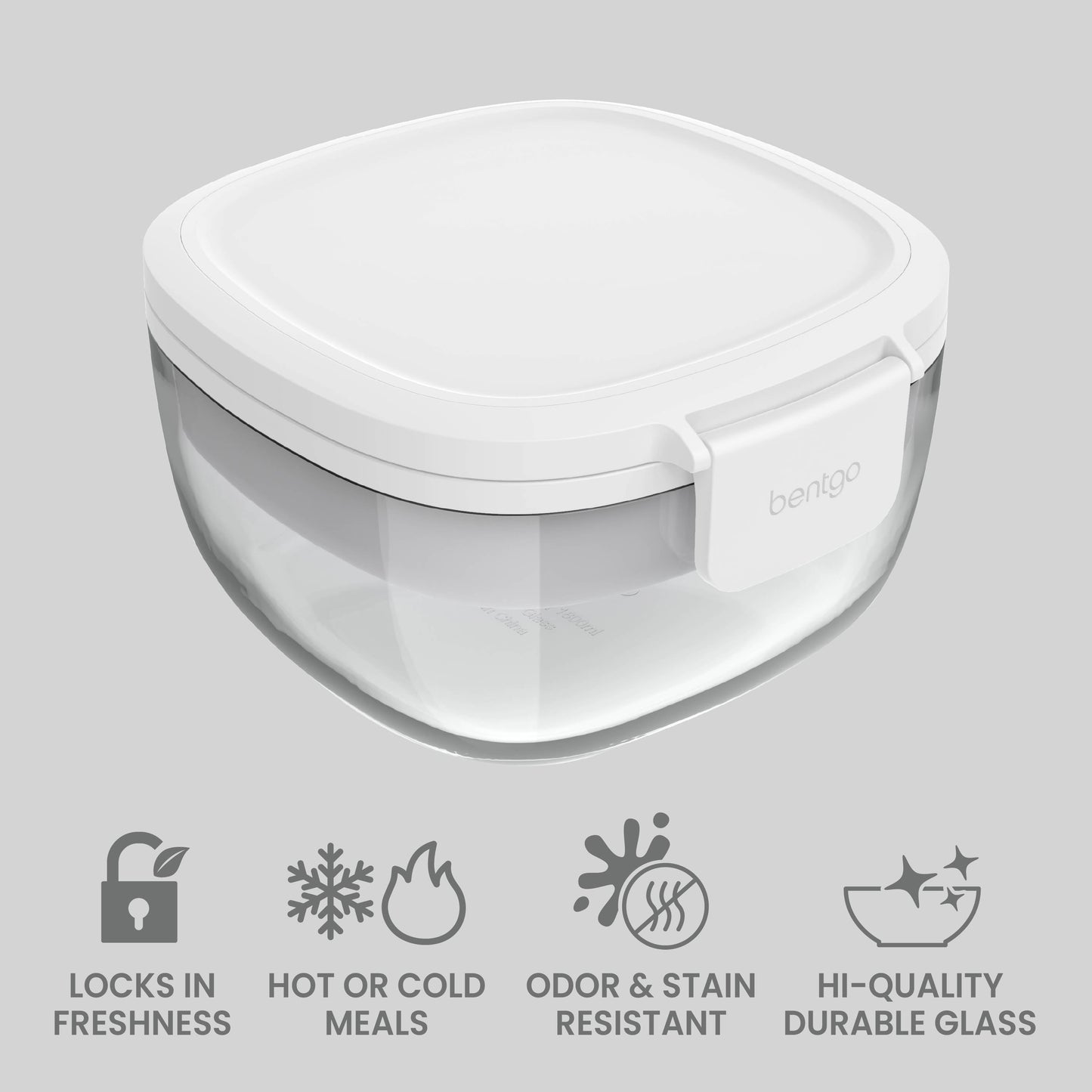 Bentgo® Glass Salad Container - White | Locks In Freshness, Great For Hot Or Cold Meals, Odor & Stain Resistant Container And Made With Hi-Quality Durable Glass