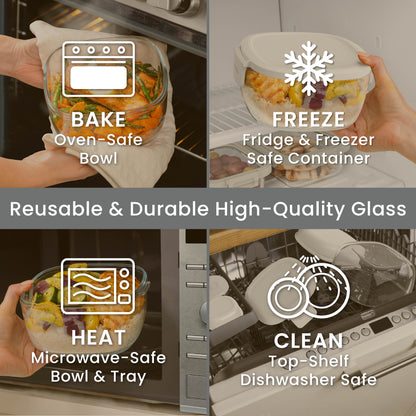 Bentgo® Glass Salad Container - White | Made With Reusable & Durable High-Quality Glass. Oven Safe, Fridge & Freezer Safe, Microwave Safe, and Top-Shelf Dishwasher Safe