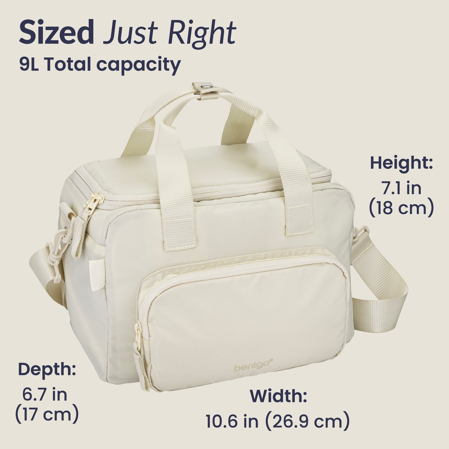 Bentgo® Insulated Lunch Bag - Bone | Sized Just Right - Product Dimensions