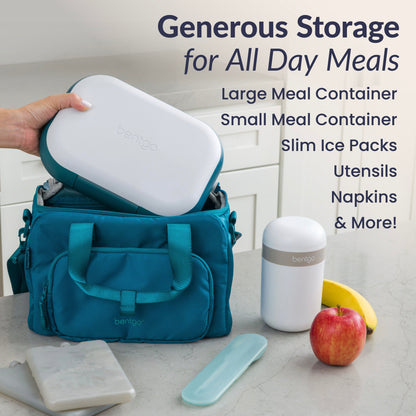 Bentgo® Insulated Lunch Bag - Deep Teal | Generous Storage For All Day Meals Like Large Meal Container, Small Container, Slim Ice Packs, Utensils, Napkins, & More!