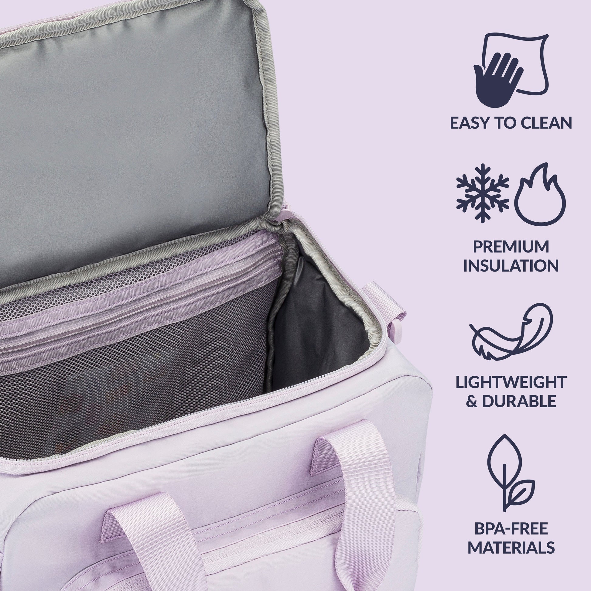 Bentgo® Insulated Lunch Bag - Lavender | Easy To Clean, Premium Lightweight & Durable, And Made With BPA-Free Materials