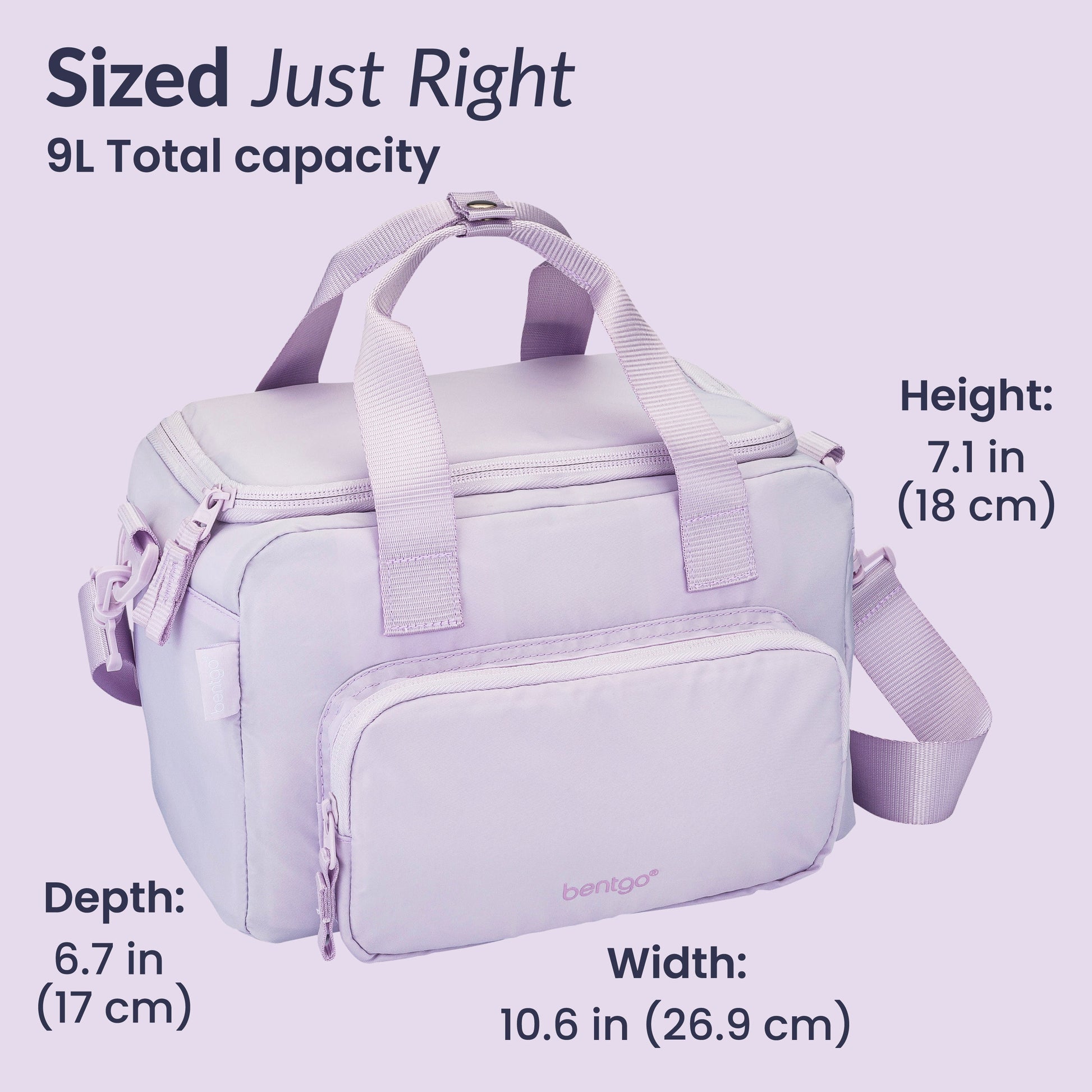 Bentgo® Insulated Lunch Bag - Lavender | Sized Just Right - Product Dimensions