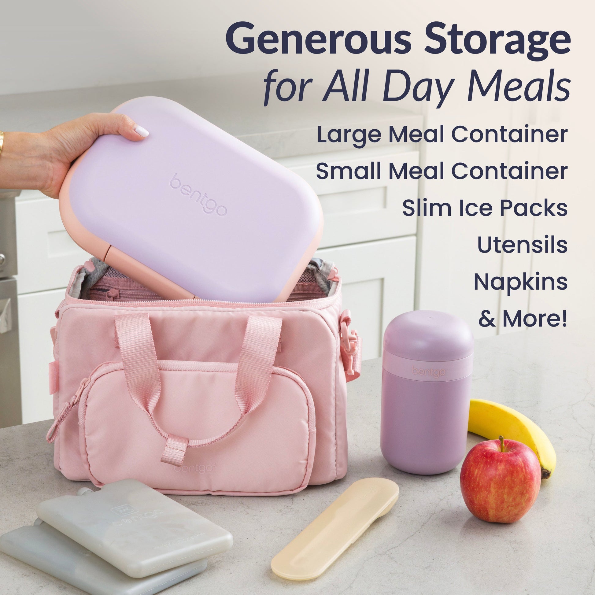 Bentgo® Insulated Lunch Bag - Soft Blush | Generous Storage For All Day Meals Like Large Meal Container, Small Container, Slim Ice Packs, Utensils, Napkins, & More!