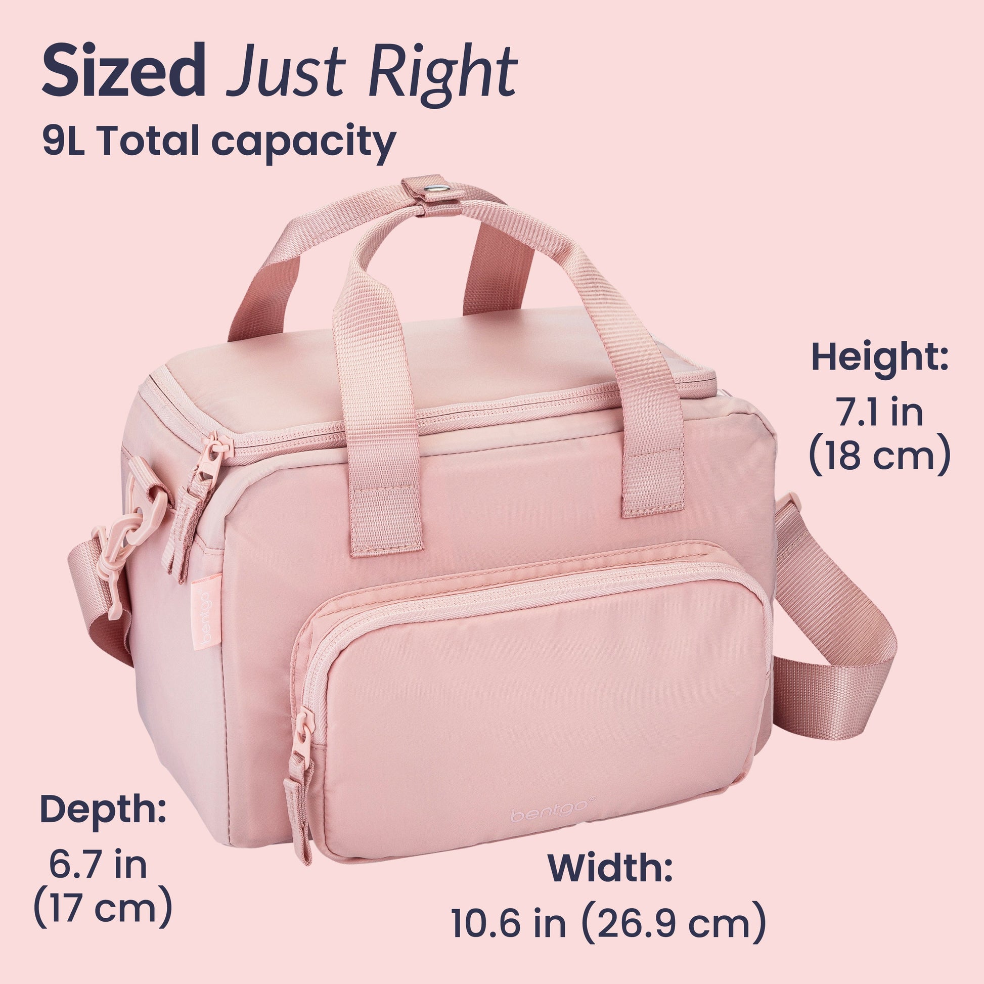 Bentgo® Insulated Lunch Bag - Soft Blush | Sized Just Right - Product Dimensions