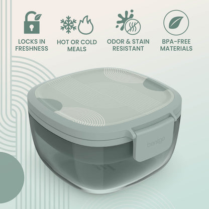 Bentgo® Glass Prints All-in-One Salad Container - Mod Curve - Serene Green | Locks In Freshness, Great For Hot Or Cold Meals, Odor & Stain Resistant And Made With BPA-Free Materials
