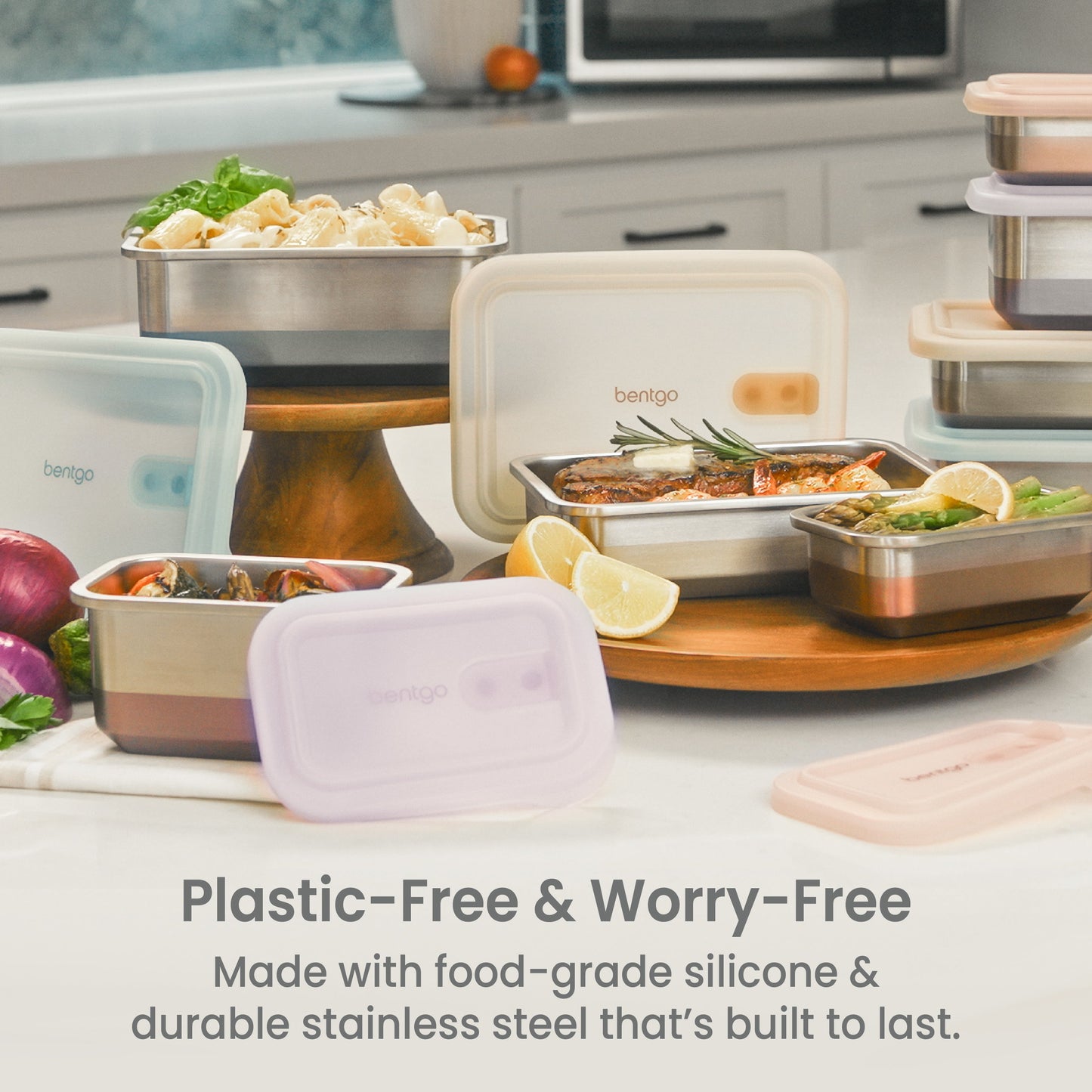 Bentgo® MicroSteel Heat & Eat Container - Dinner Size 5.5 Cups - Gold | Plastic-Free & Worry-Free - Made With Food-Grade Silicone & Durable Stainless Steel That’s Built To Last