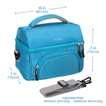 Bentgo Deluxe Lunch Bag in Blue. Dimensions image.