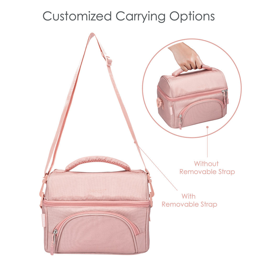 Bentgo Deluxe Lunch Bag in Blush. Comes with customized carrying options.