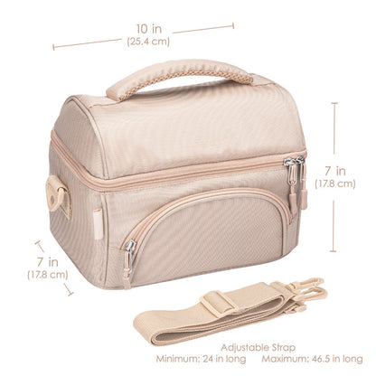 Bentgo Deluxe Lunch Bag in Sand. Dimensions image.