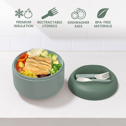 Bentgo® Bowl (2-Pack) - Khaki Green | Premium Insulation, Retractable Utensils, Dishwasher Safe, And BPA-Free Materials