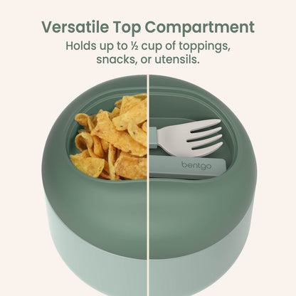 Bentgo® Bowl - Khaki Green | Versatile Top Compartment - Holds Up To ½ Cup Of Toppings, Snacks, Or Utensils