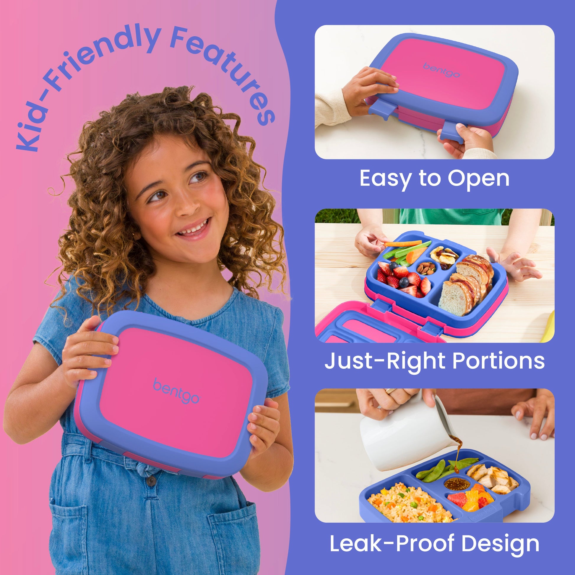 Bentgo® Kids Lunch Box - Fuchsia | Kid-Friendly Features| Easy to Open, Just-Right Portions, and Leak-Proof Design