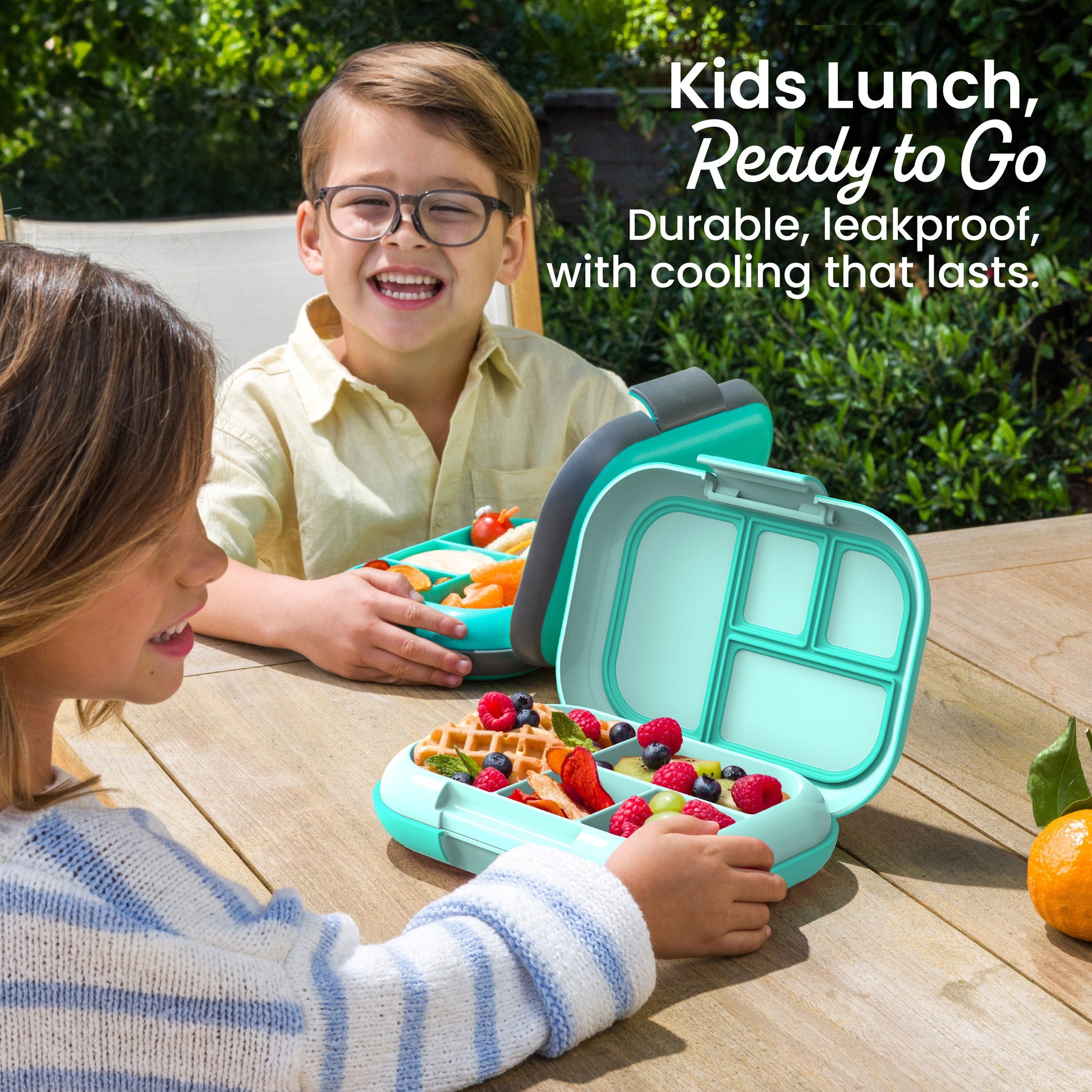 Bentgo® Chill Kids Lunch Box - Aqua | Kids 3-7 | Leak-Proof Design, Dishwasher Safe Tray (Top-Rack Only), Microwave Safe Tray, and No PFAS & BPA-Free | Product Dimensions