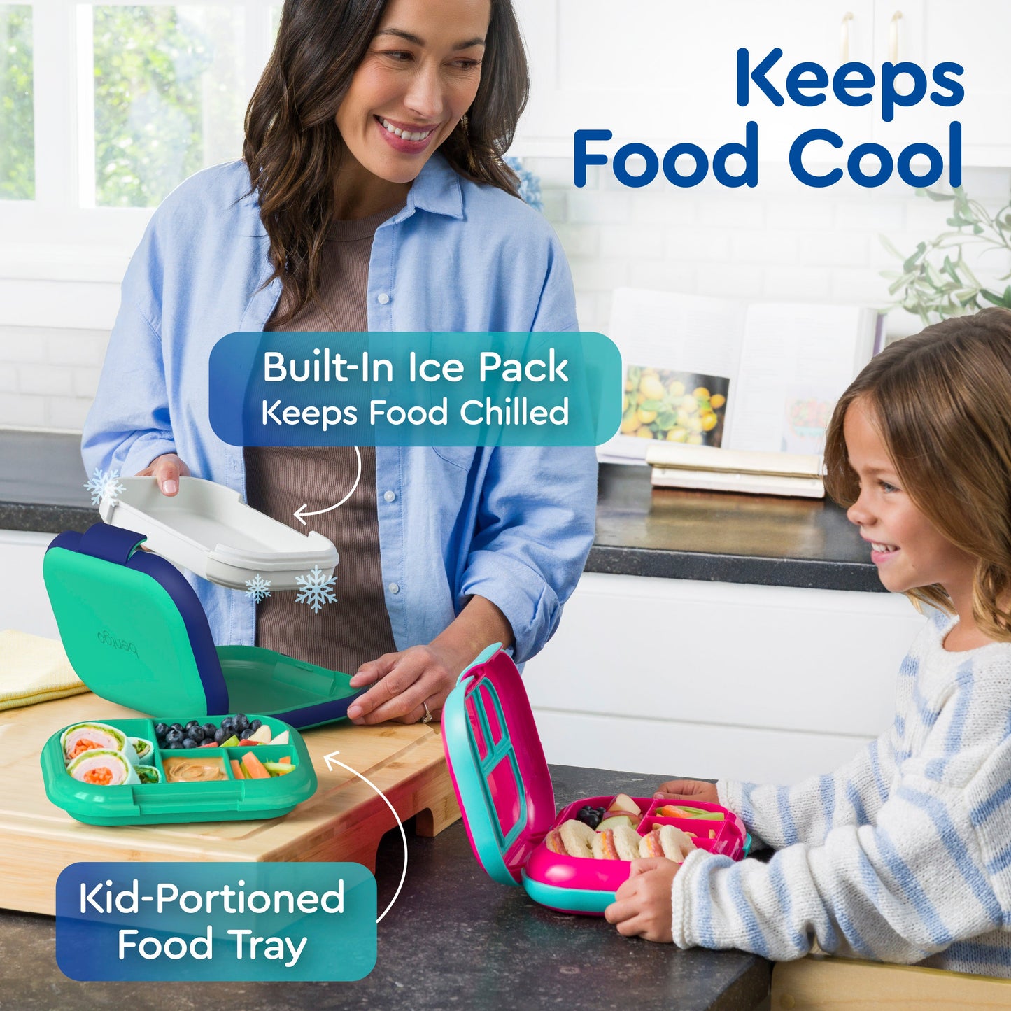 Bentgo® Chill Kids Lunch Box | Built-In Ice Pack Keeps Food Chilled And Kid-Portioned Food Tray