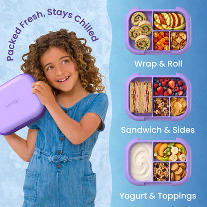 Bentgo® Chill Kids Lunch Box - Purple | Packed Fresh, Stays Chilled - Wrap & Roll, Sandwich & Sides, and Yogurt & Toppings