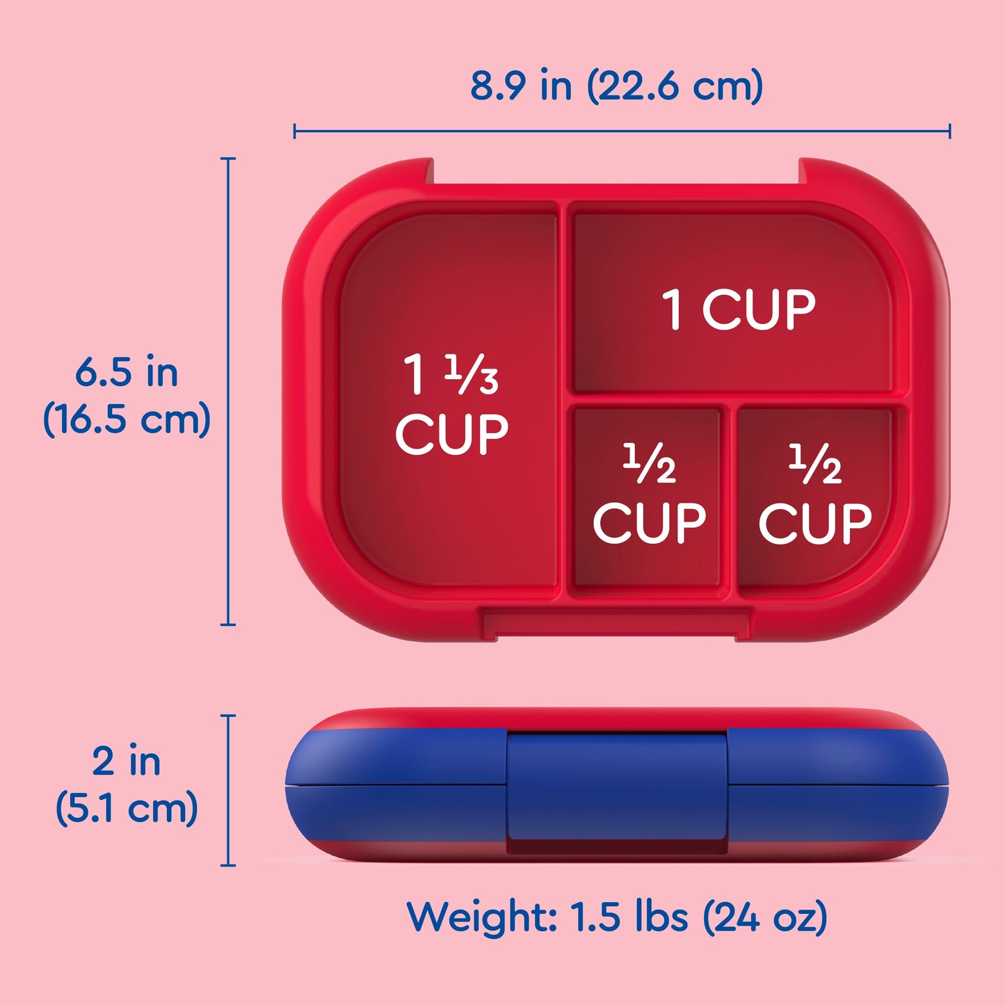 Bentgo® Chill Kids Lunch Box - Red/Royal | Dimensions