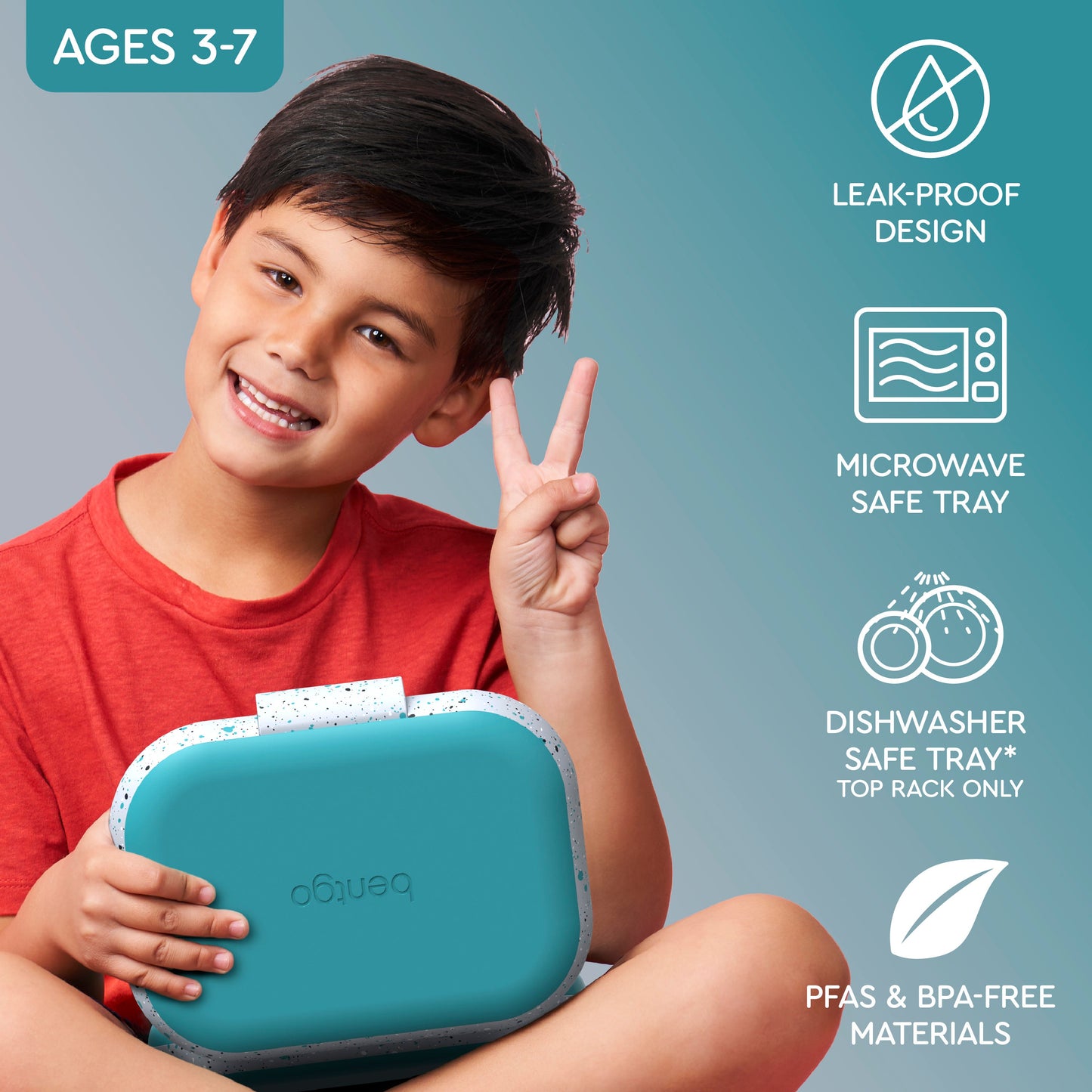 Bentgo® Chill Kids Lunch Box - Truly Teal Speckle | Leak-Proof Design, Microwave Safe Tray, Dishwasher Safe Tray (Top Rack Only), And Made With PFAS & BPA-Free Materials