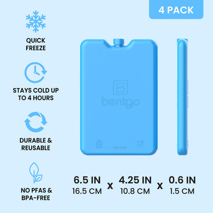 Bentgo Chillers Reusable Ice Packs (4-Pack) - Blue | Quick Freeze, Stays Cold Up to 4 Hours, Durable & Reusable, and No PFAS & BPA-FREE