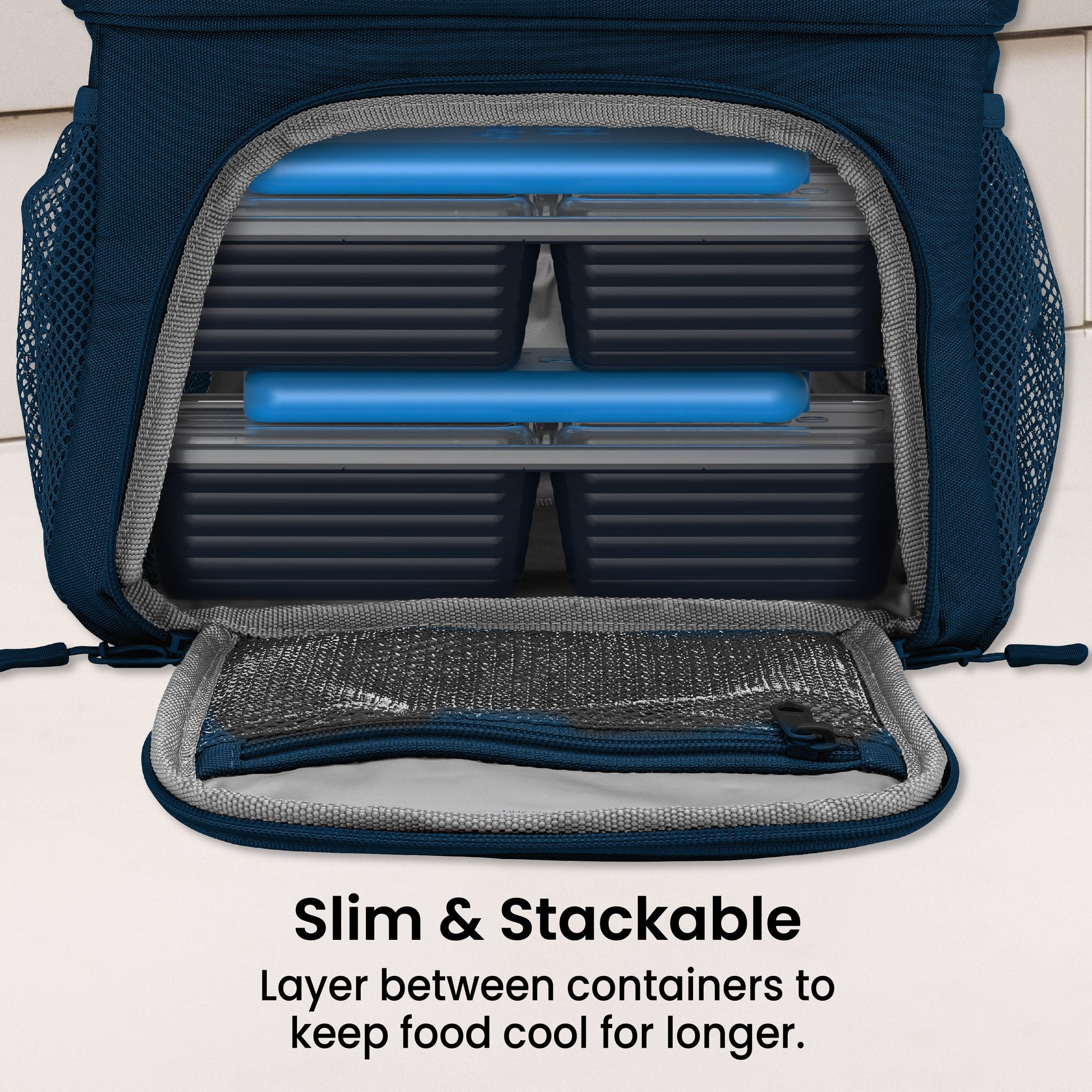 Bentgo Chillers Reusable Ice Packs (4-Pack) - Blue | Slim & Stackable - Layer Between Containers to Keep Food Cool for Longer