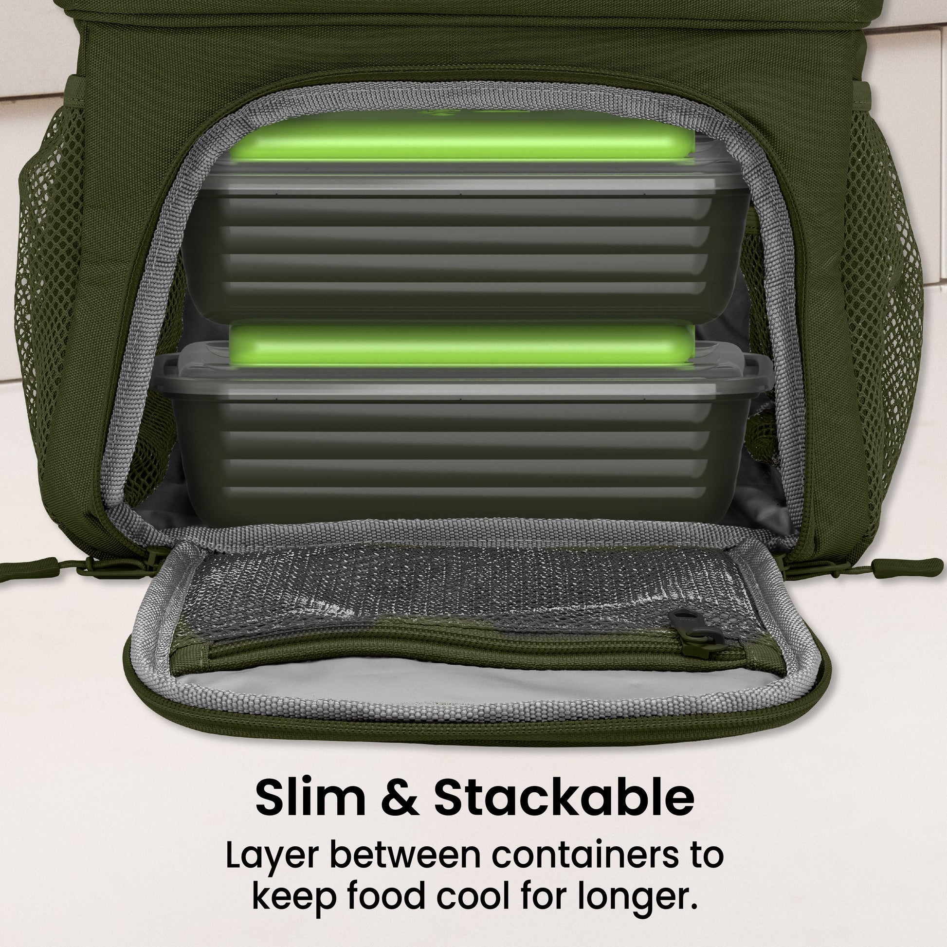 Bentgo Chillers Reusable Ice Packs (4-Pack) - Green | Slim & Stackable - Layer Between Containers to Keep Food Cool for Longer