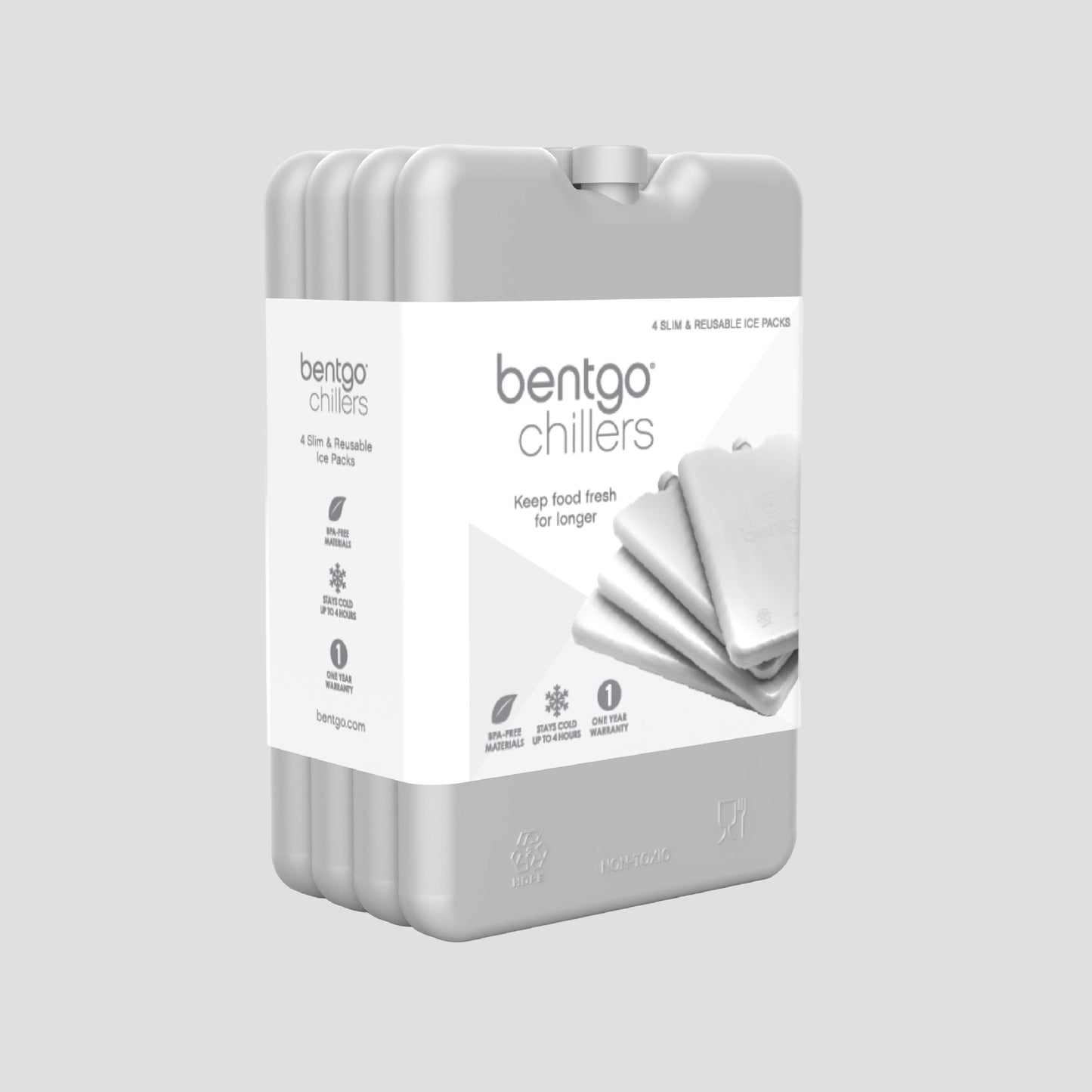 Bentgo Chillers Reusable Ice Packs (4-Pack) - Gray | Packaging