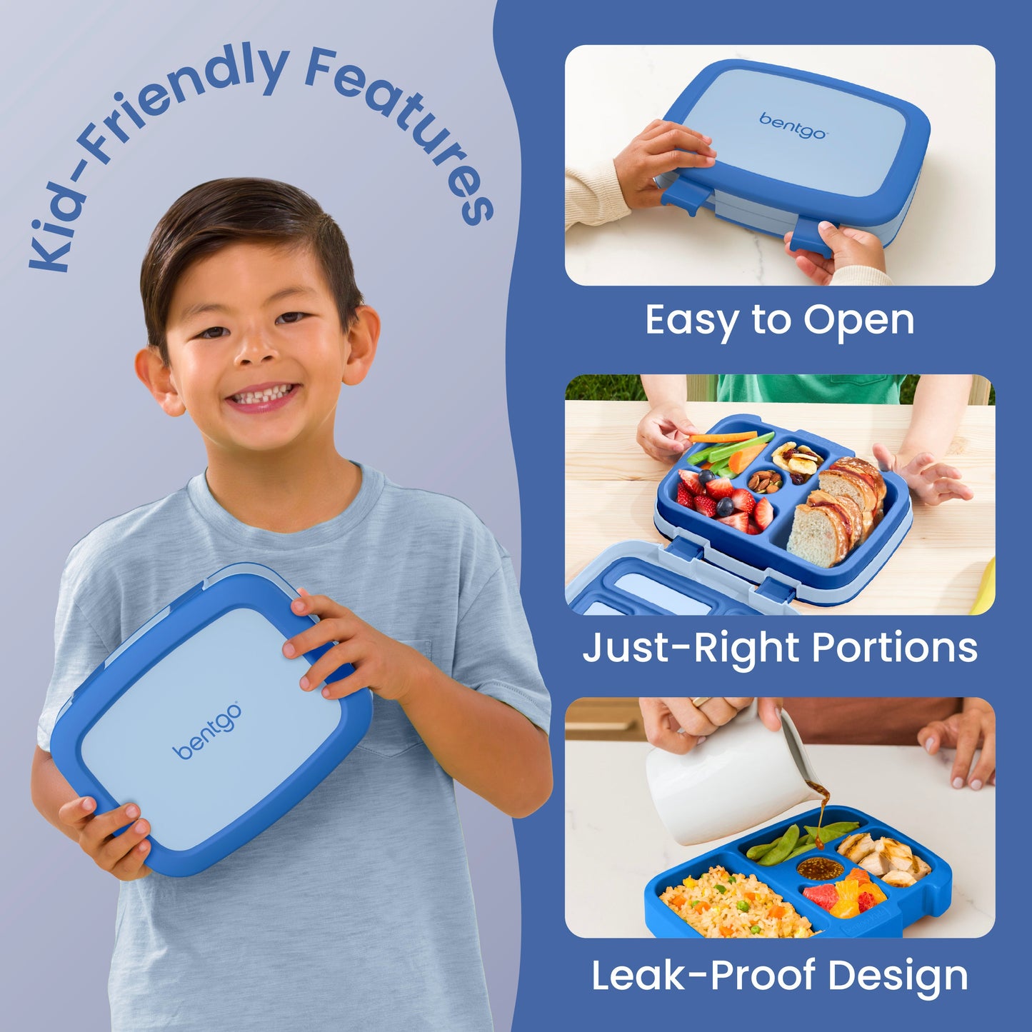 Bentgo® Kids Lunch Box - Blue | Kid-Friendly Features| Easy to Open, Just-Right Portions, and Leak-Proof Design