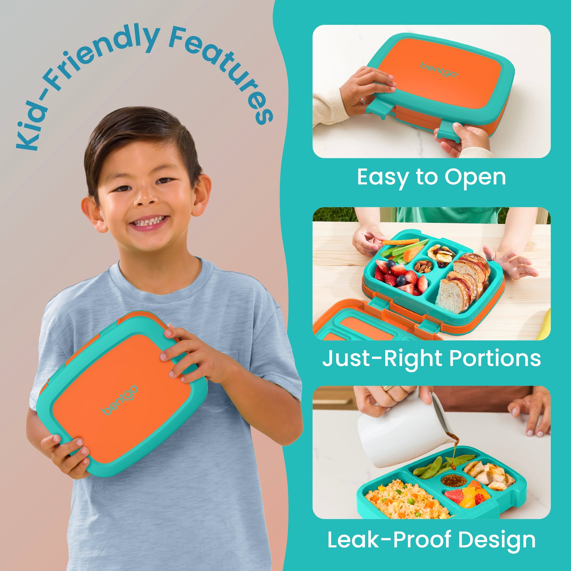 Bentgo® Kids Lunch Box - Orange | Kid-Friendly Features| Easy to Open, Just-Right Portions, and Leak-Proof Design