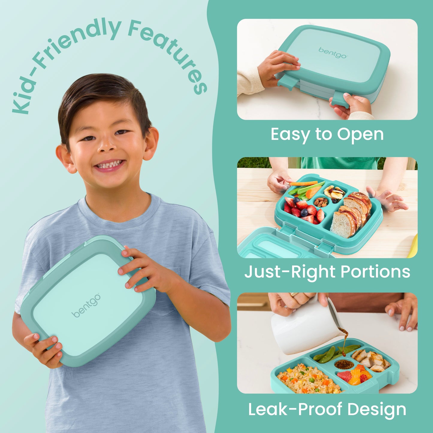 Bentgo® Kids Lunch Box - Seafoam | Kid-Friendly Features| Easy to Open, Just-Right Portions, and Leak-Proof Design