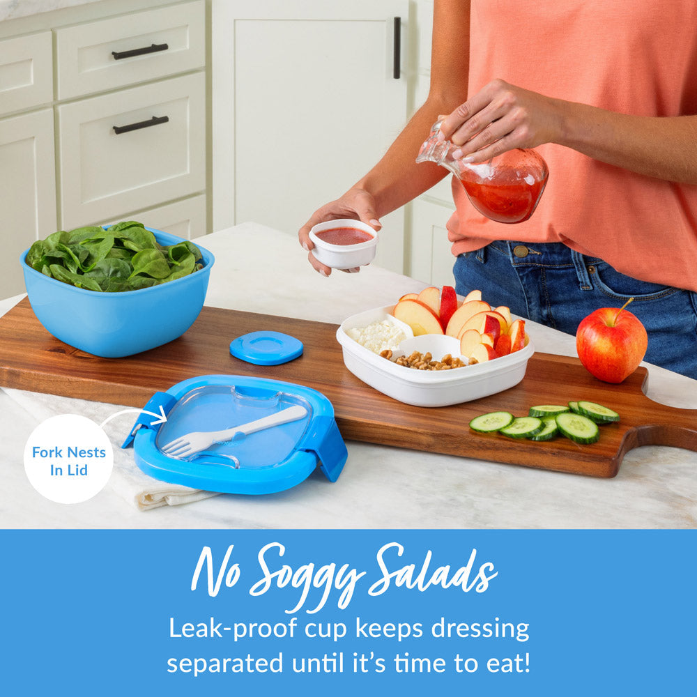 Bentgo® All-in-One Salad Container - Blue | No Soggy Salads - Leak-Proof Cup Keeps Dressing Separated Until It’s Time To Eat!
