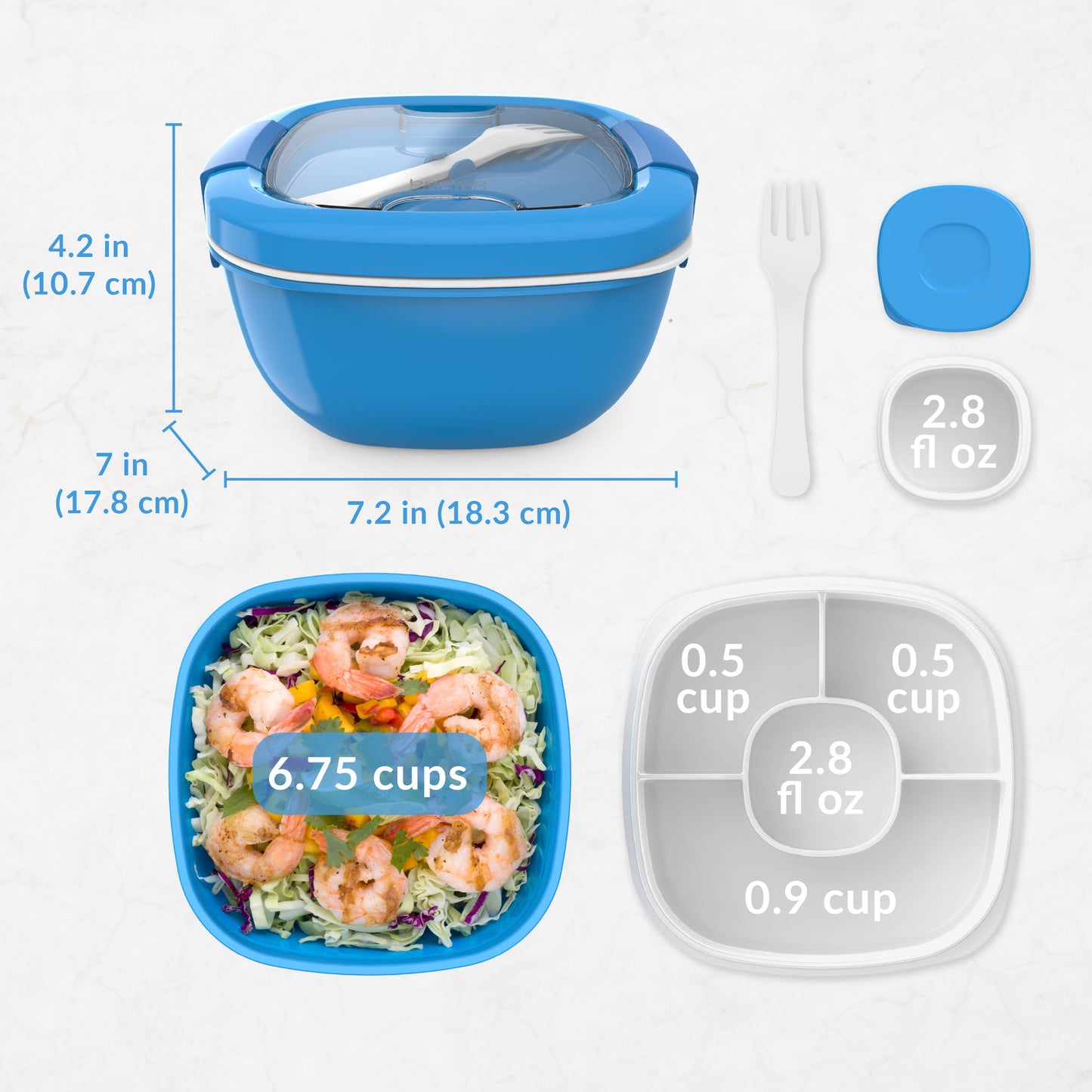 Bentgo® Salad Container (2-Pack) - Blue | Dimensions And What’s In The Box