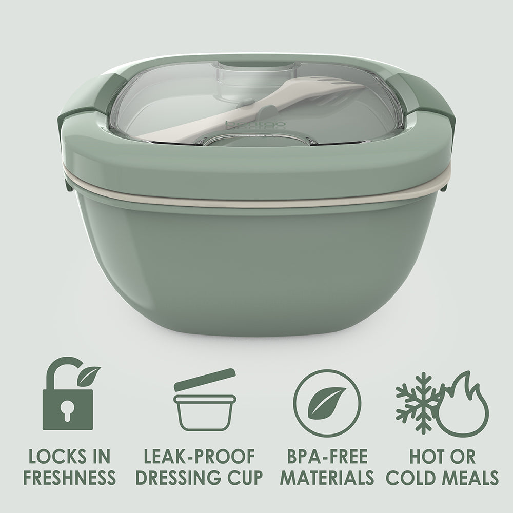 Bentgo® All-in-One Salad Container - Khaki Green | Locks In Freshness, Leak-Proof Dressing Cup, BPA-Free Materials, And Great For Hot Or Cold Meals