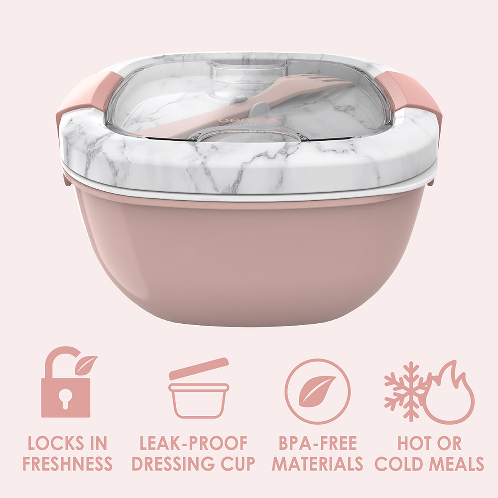 Bentgo® All-in-One Salad Container - Blush Marble | Locks In Freshness, Leak-Proof Dressing Cup, BPA-Free Materials, And Great For Hot Or Cold Meals