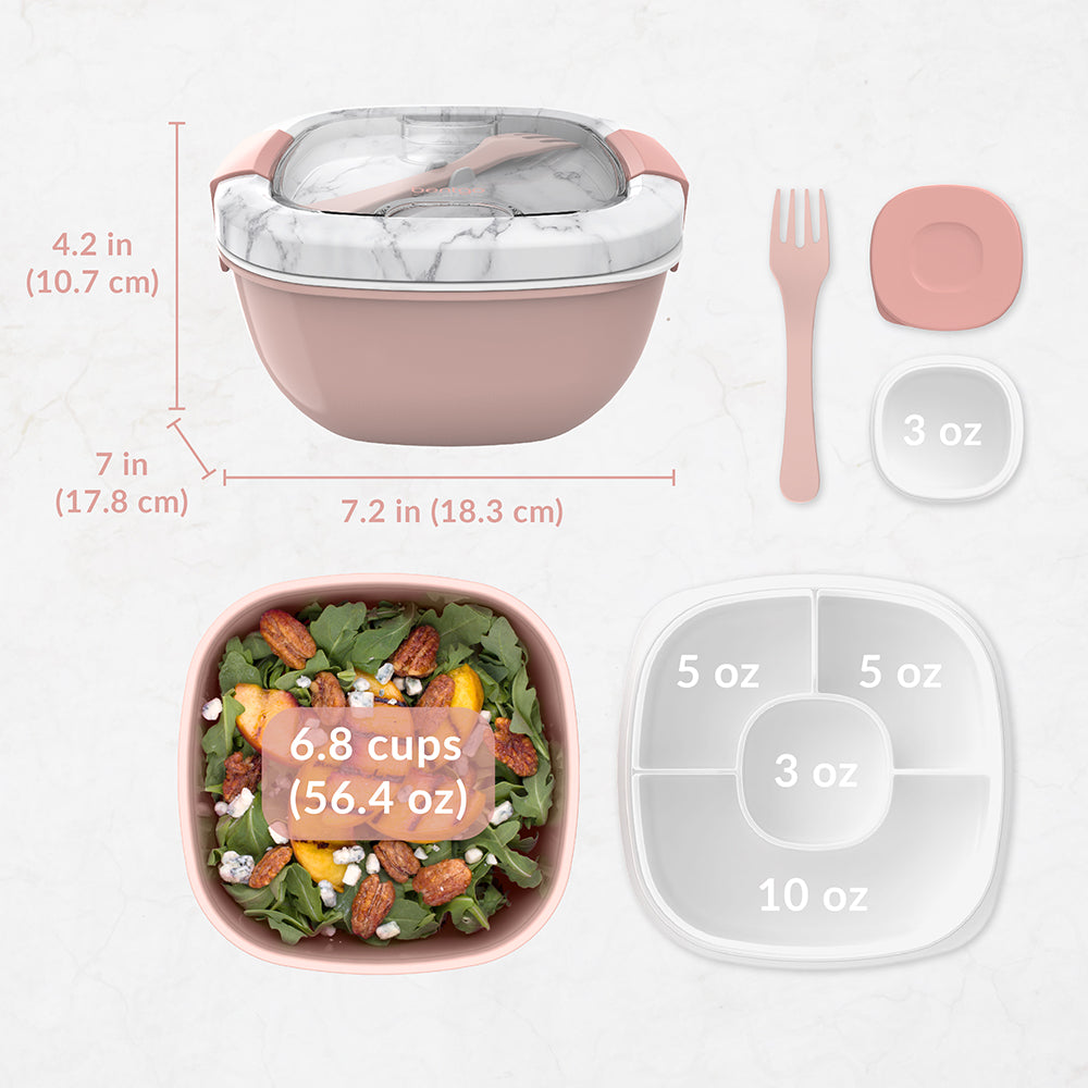 Bentgo® Salad Container (2-Pack) - Blush Marble | Dimensions And What’s In The Box