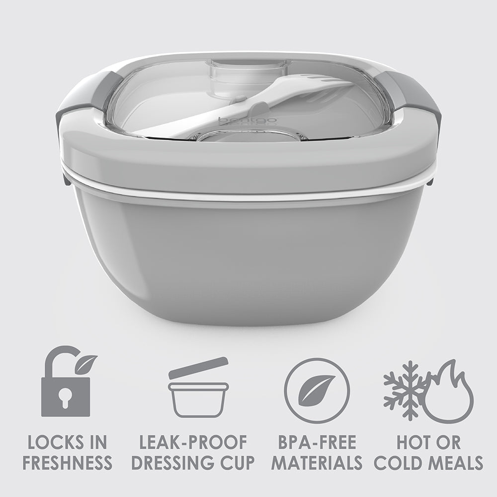 Bentgo® Salad Container (2-Pack) - Gray | Locks In Freshness, Leak-Proof Dressing Cup, BPA-Free Materials, And Great For Hot Or Cold Meals