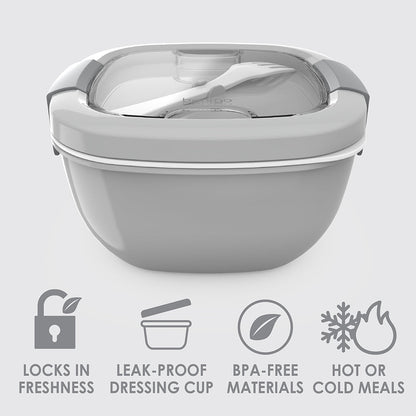 Bentgo® Salad Container (2-Pack) - Gray | Locks In Freshness, Leak-Proof Dressing Cup, BPA-Free Materials, And Great For Hot Or Cold Meals