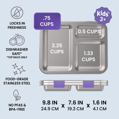 Bentgo Kids Stainless Steel Lunch Box (2-Pack) - Purple | Locks In Freshness, Dishwasher Safe (Top Rack Only), Food-Grade Stainless Steel, And No PFAS & BPA-Free